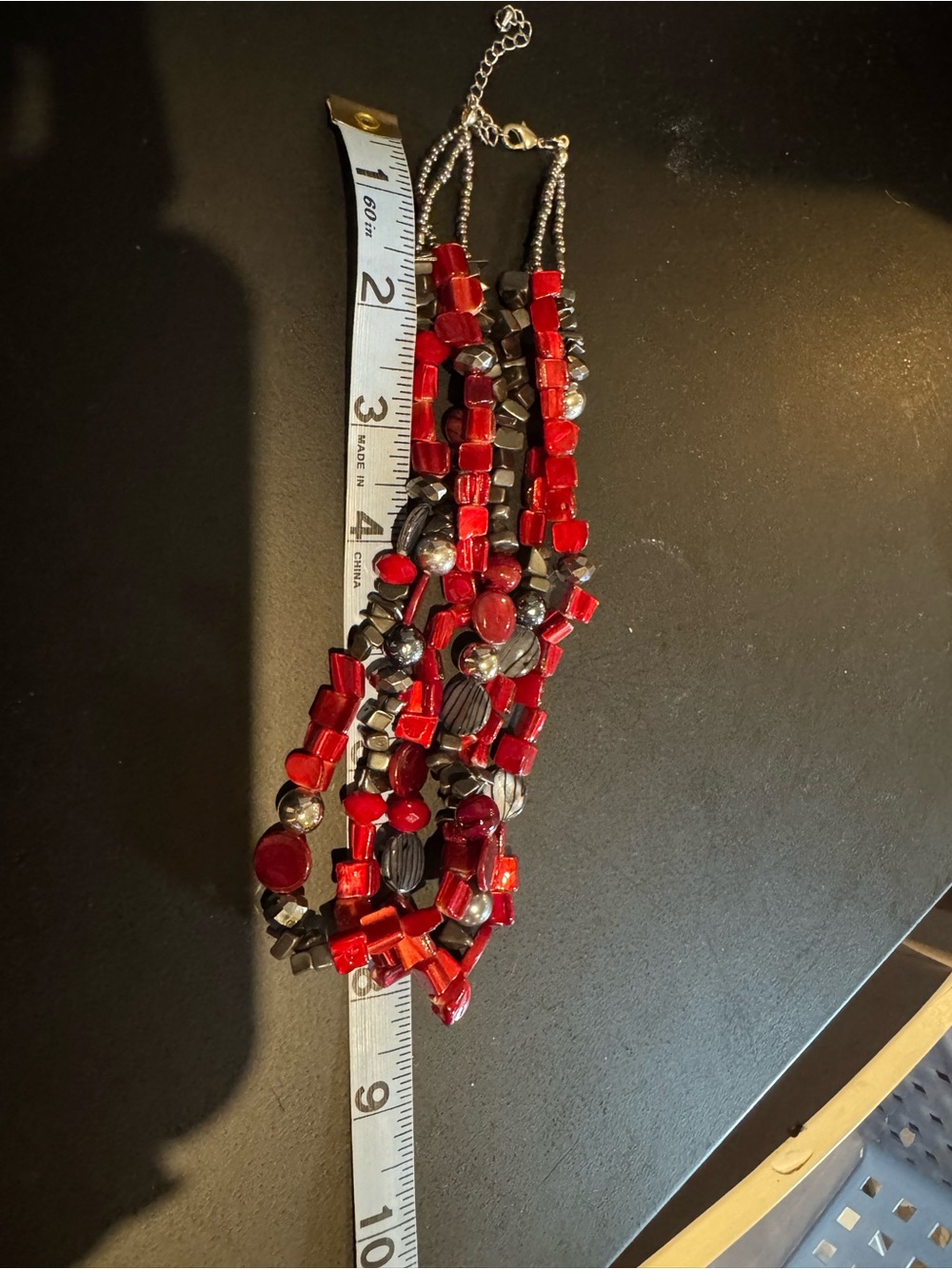 Red Multi-Bead Statement Necklace - Unbranded